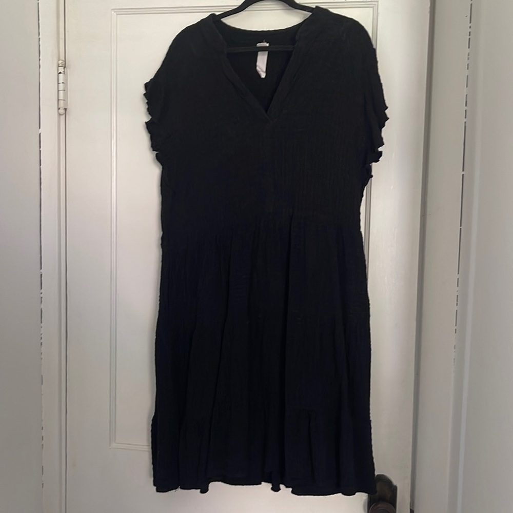Black Amadi Linen Blend Flutter Sleeve Mini Casual Dress